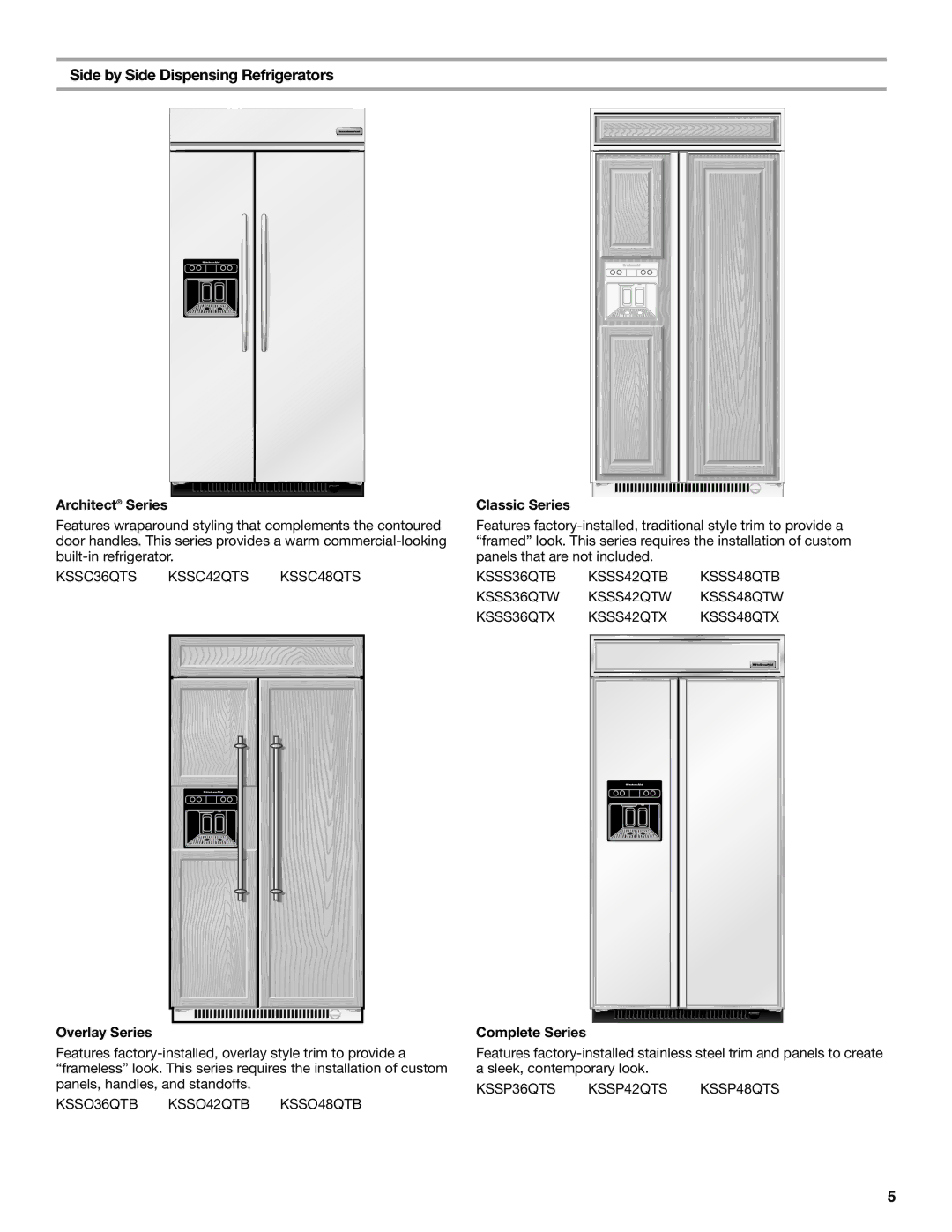 KitchenAid 2316565B manual Side by Side Dispensing Refrigerators, Complete Series 