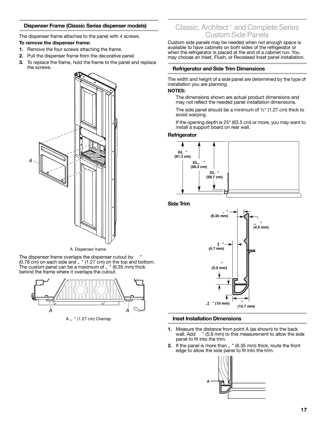 KitchenAid 2316565C manual Classic, Architect and Complete Series Custom Side Panels 