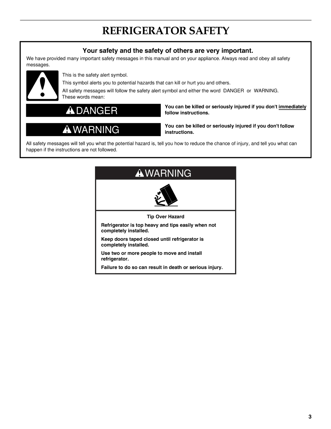 KitchenAid 2316565C manual Refrigerator Safety, Your safety and the safety of others are very important 