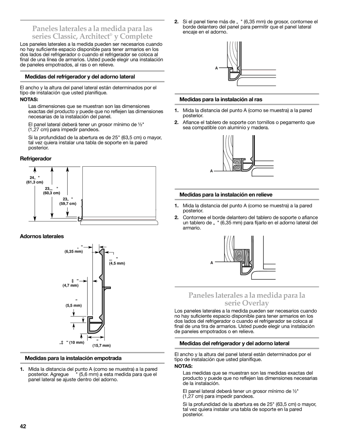 KitchenAid 2316565C manual Paneles laterales a la medida para la Serie Overlay 