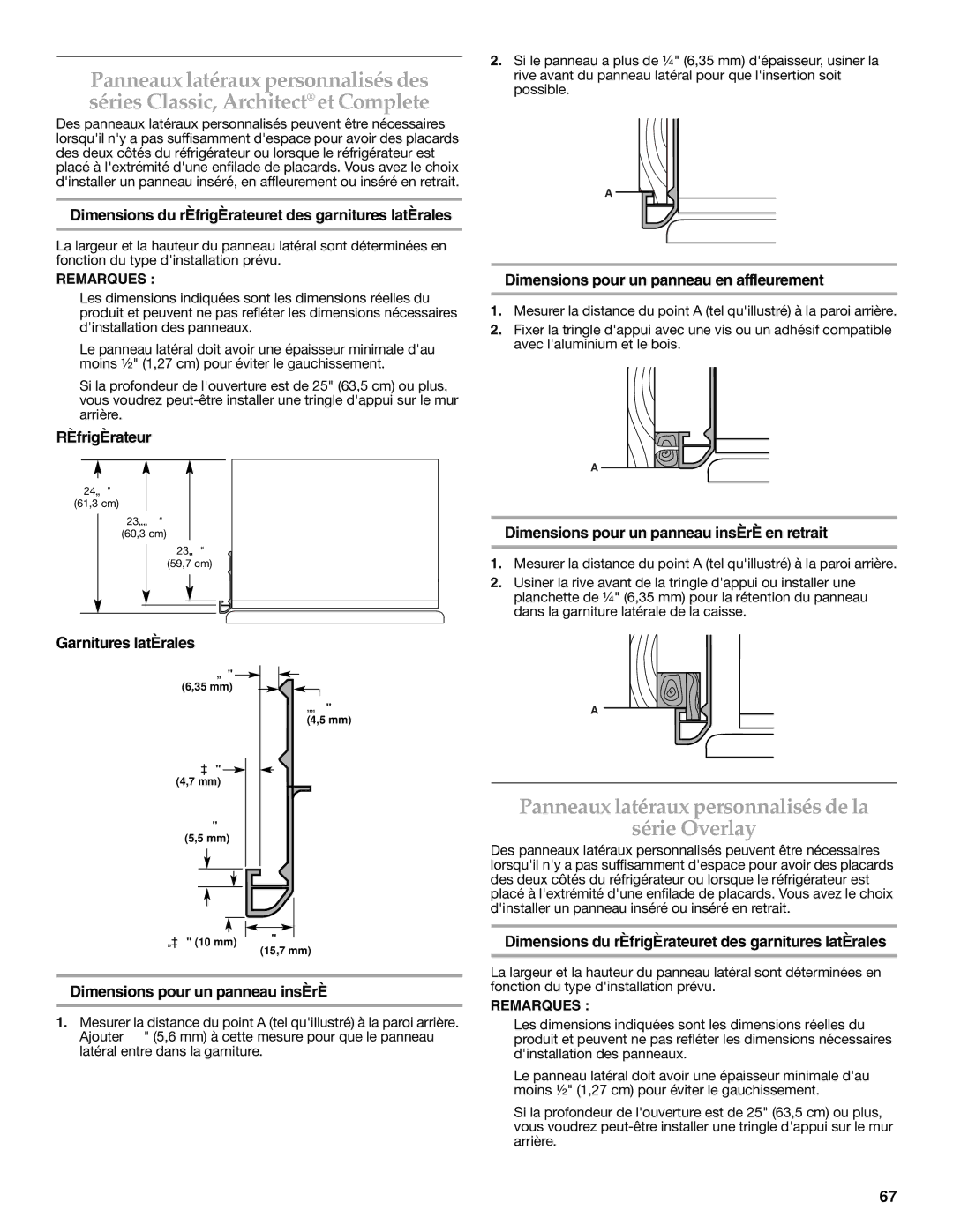 KitchenAid 2316565C manual Panneaux latéraux personnalisés de la Série Overlay 