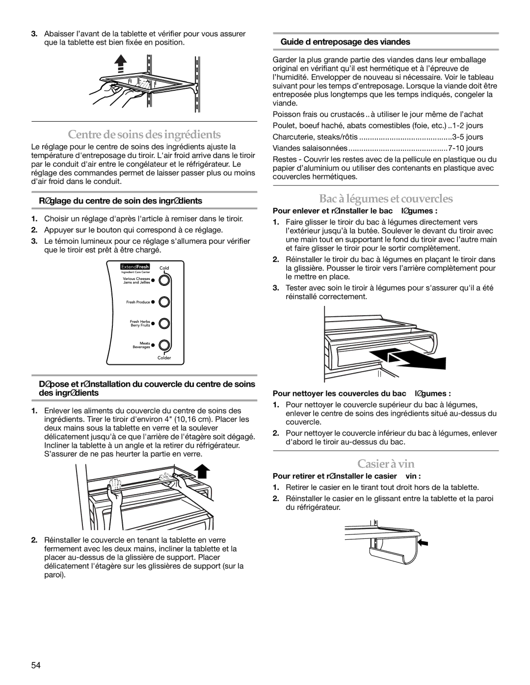 KitchenAid 2316571A manual Centre de soins desingrédients, Bac à légumeset couvercles, Casieràvin 