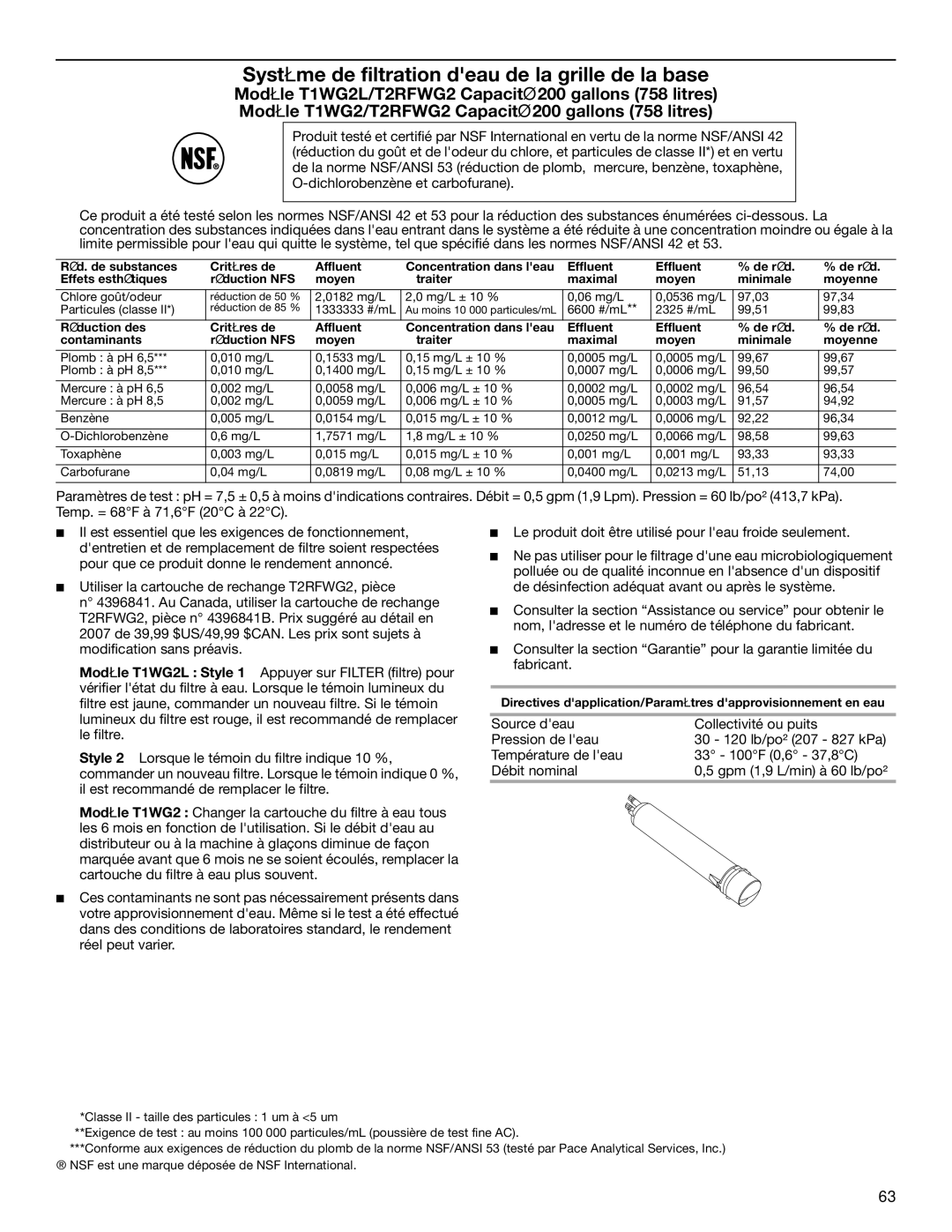 KitchenAid 2316571A manual Système de filtration deau de la grille de la base 