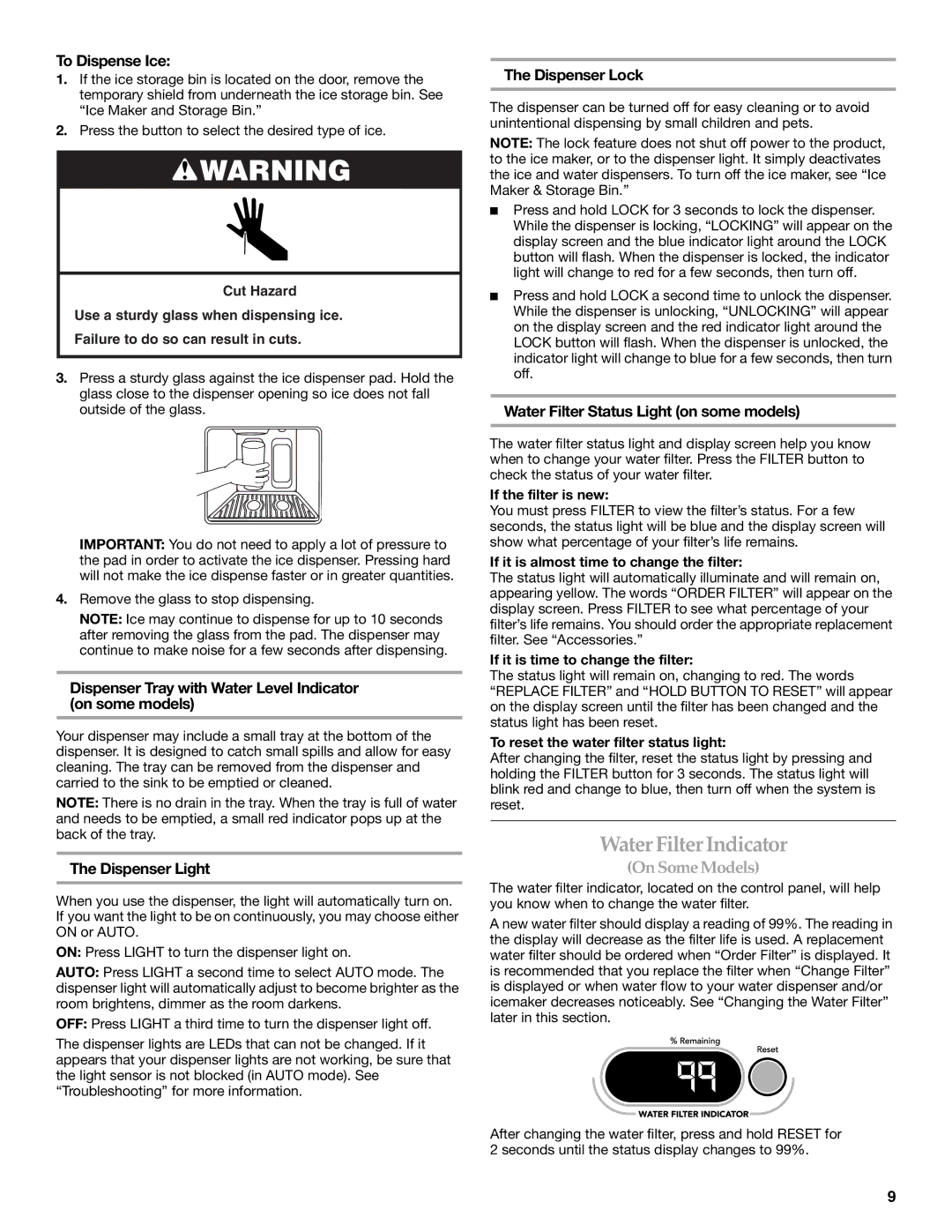 KitchenAid 2316571A manual Water FilterIndicator 