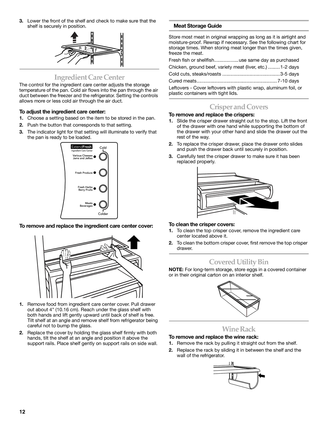 KitchenAid 2317086 manual Ingredient Care Center, Crisper and Covers, Covered Utility Bin Wine Rack 