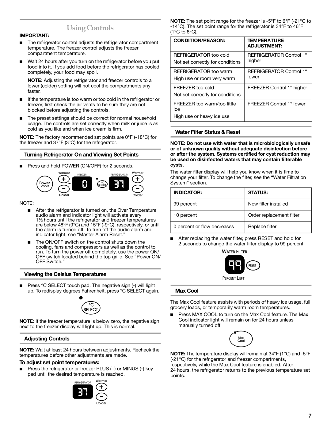 KitchenAid 2317086 manual Using Controls 