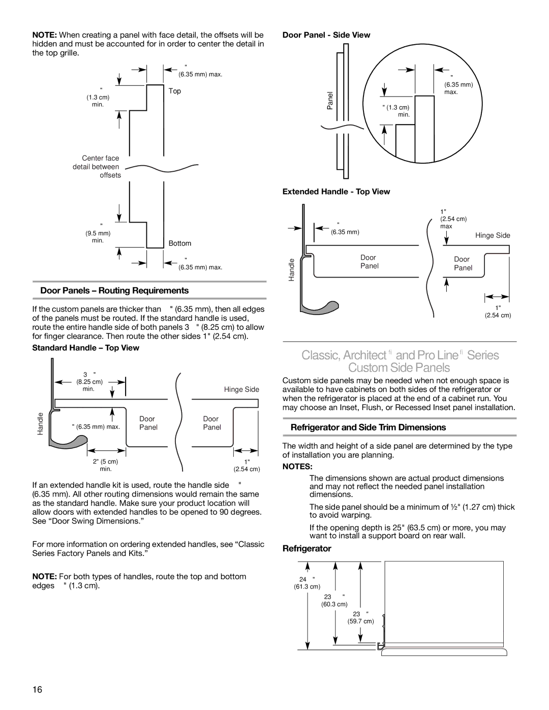 KitchenAid 2317872A manual Classic, Architect and Pro Line Series, Custom Side Panels, Door Panels Routing Requirements 