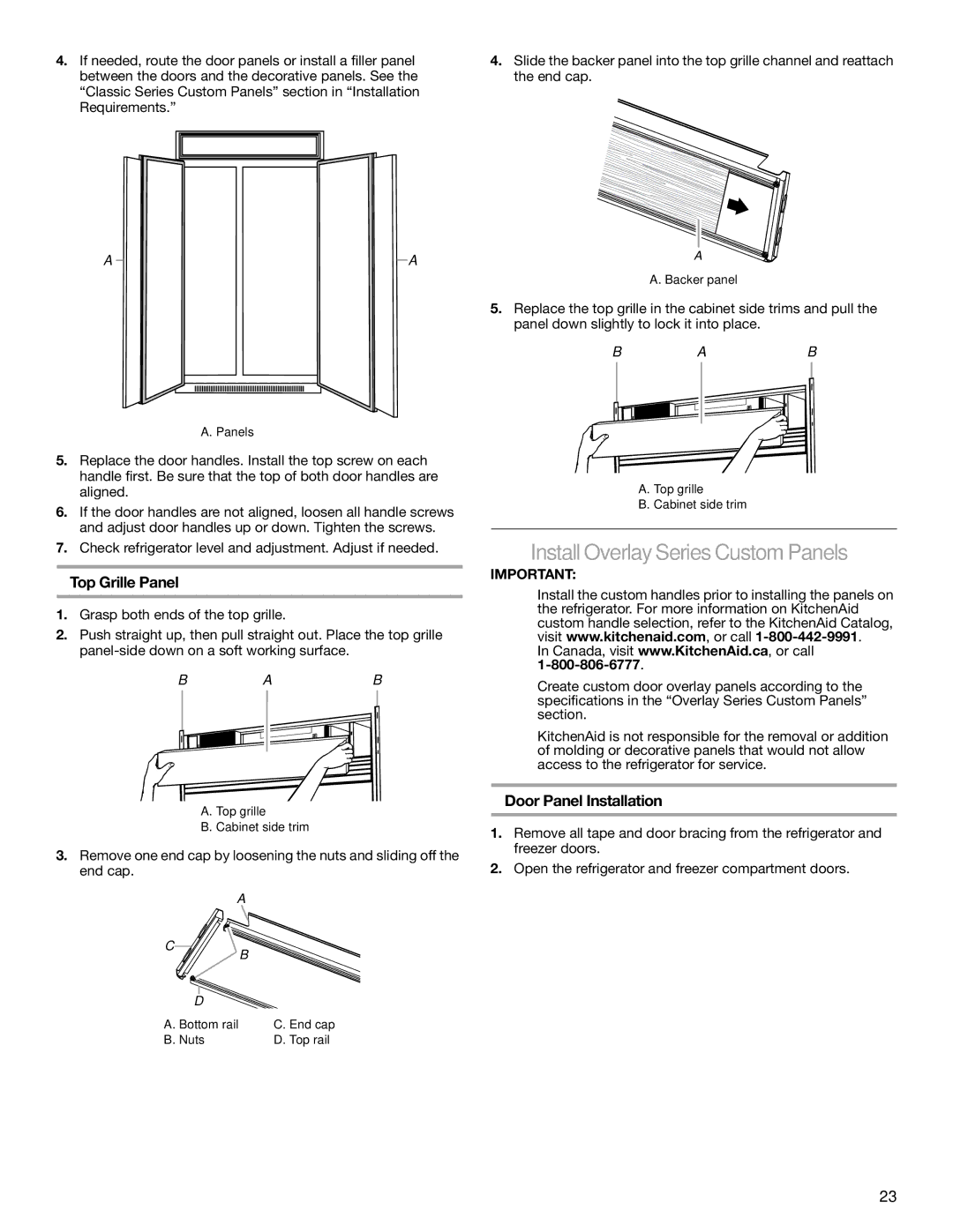 KitchenAid 2317872A manual Install OverlaySeries Custom Panels, Door Panel Installation 