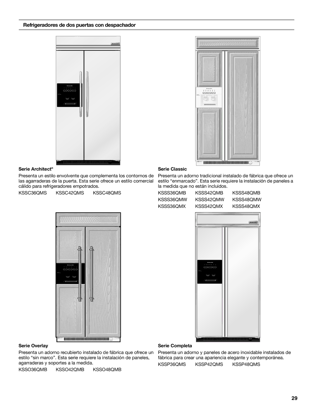 KitchenAid 2317872A manual Refrigeradores de dos puertas con despachador, Serie Completa 