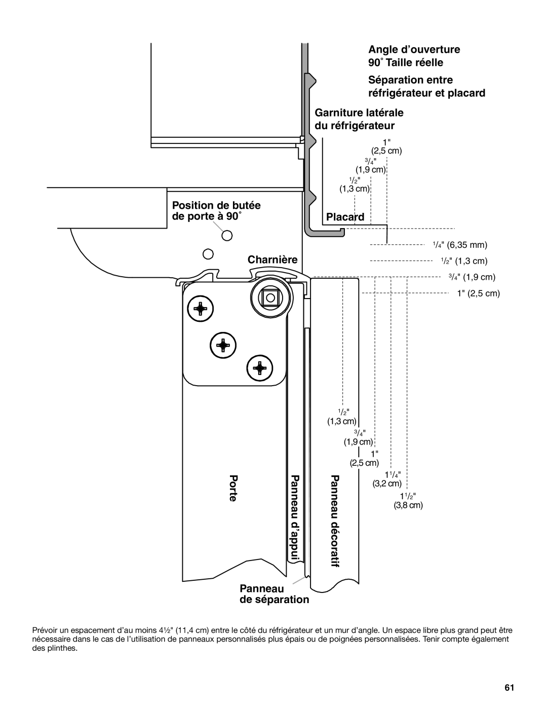 KitchenAid 2317872A manual Position de butée de porte à 90˚ Charnière Porte 