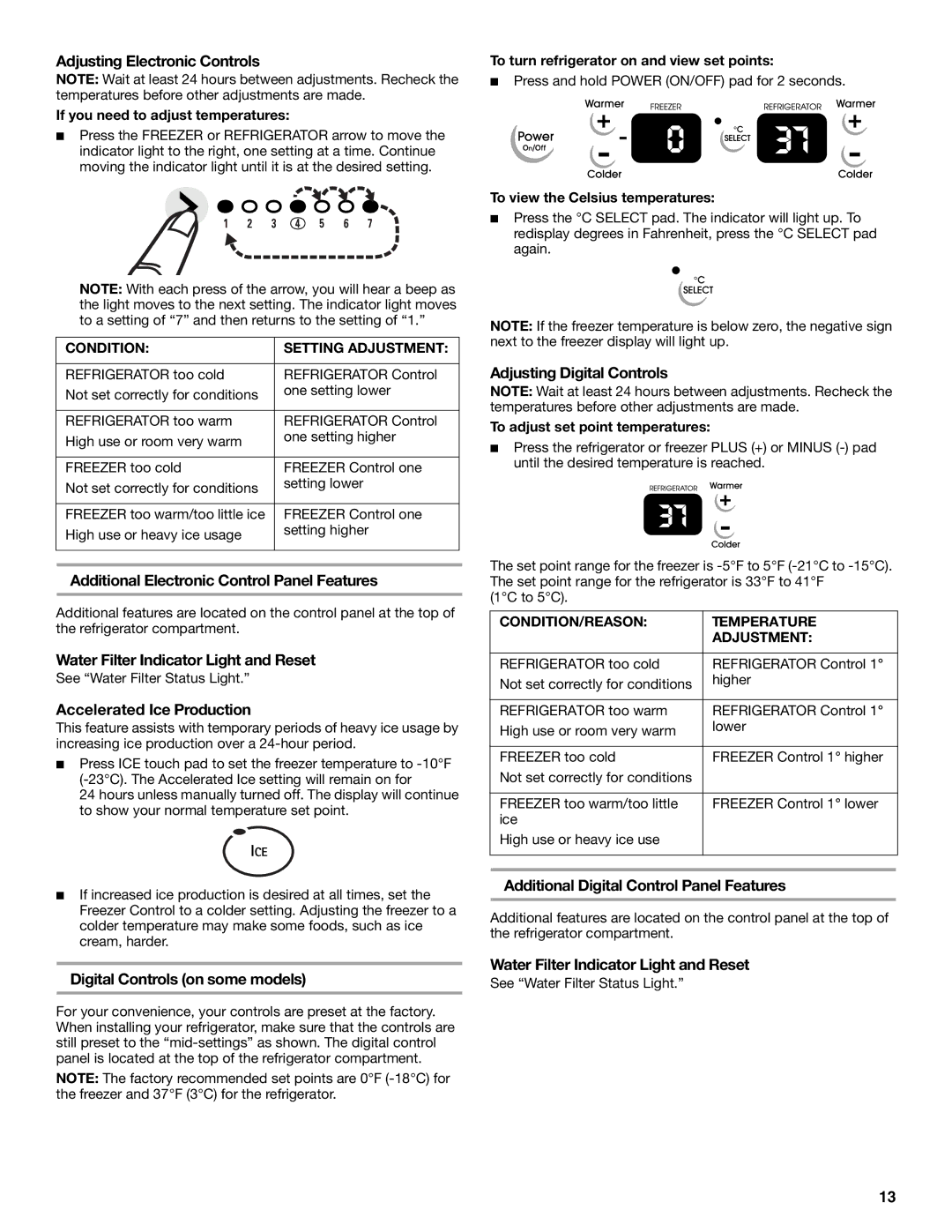 KitchenAid 2318581 Adjusting Electronic Controls, Additional Electronic Control Panel Features, Accelerated Ice Production 