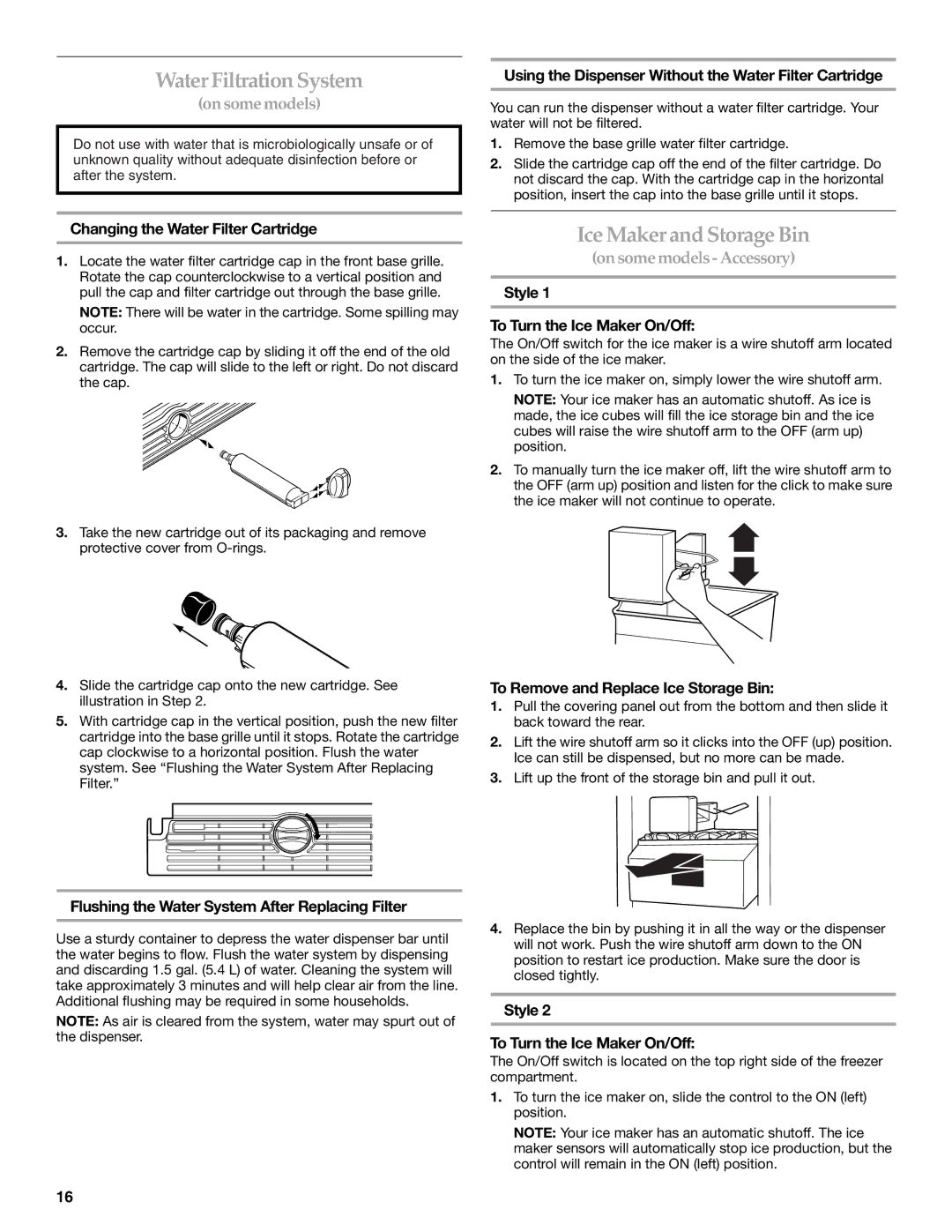 KitchenAid 2318581 manual Water Filtration System, Ice Maker and Storage Bin, On some models Accessory 