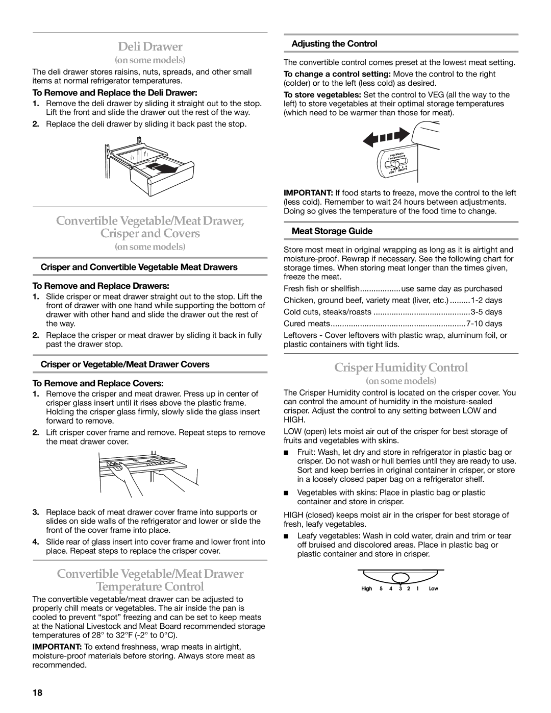 KitchenAid 2318581 manual DeliDrawer, Convertible Vegetable/MeatDrawer Crisper and Covers, Crisper Humidity Control 