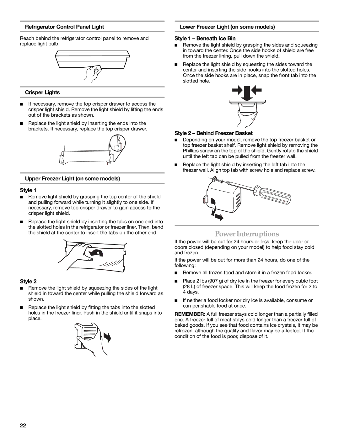 KitchenAid 2318581 manual Power Interruptions 