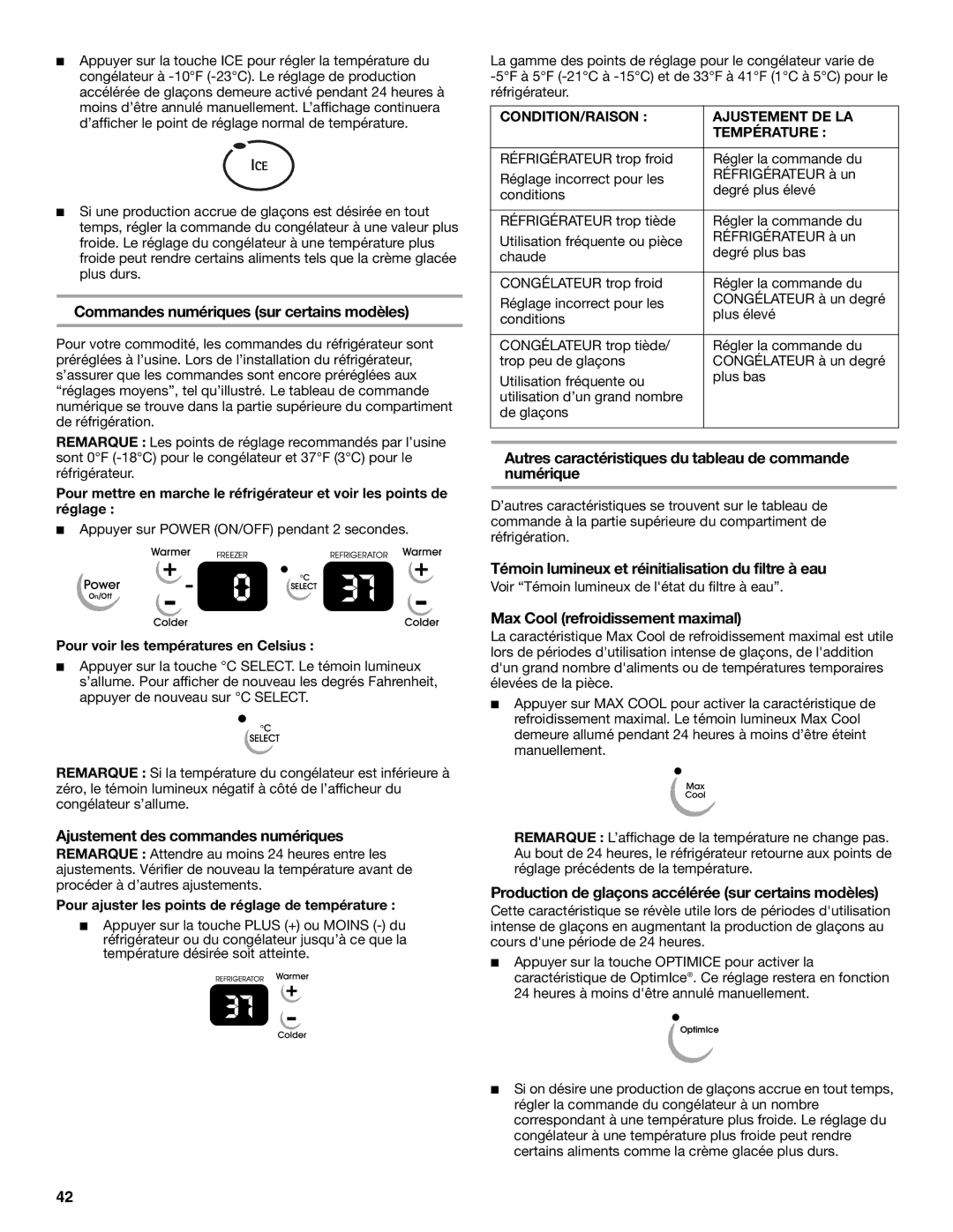 KitchenAid 2318581 Commandes numériques sur certains modèles, Autres caractéristiques du tableau de commande numérique 