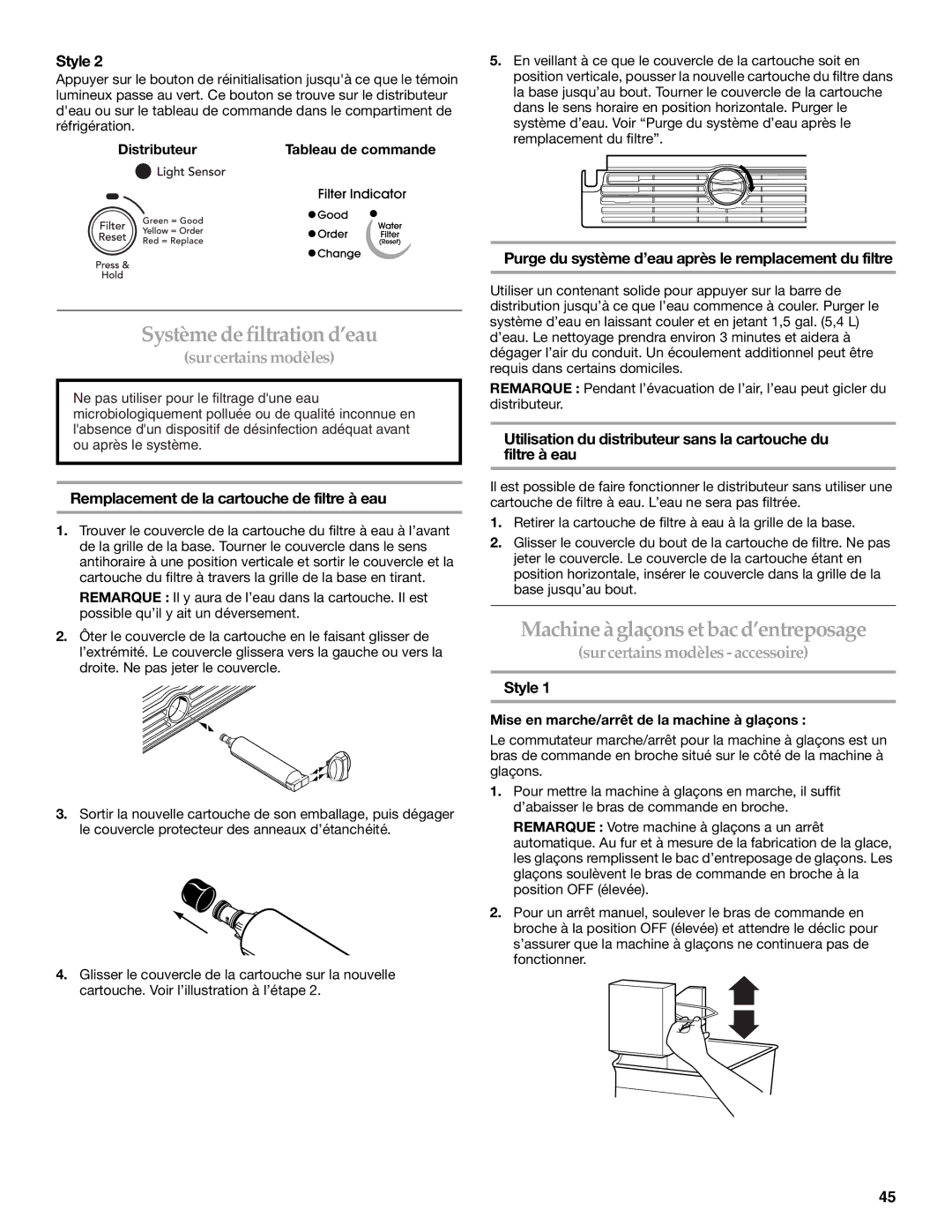 KitchenAid 2318581 Système de filtration d’eau, Machineàglaçons et bacd’entreposage, Sur certains modèles -accessoire 