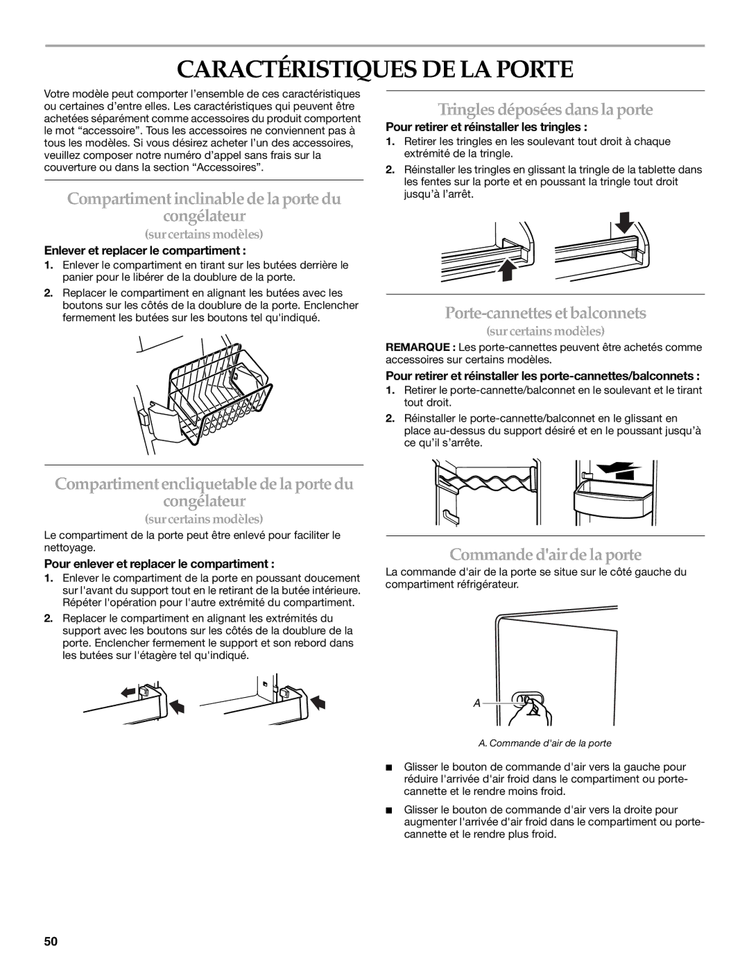 KitchenAid 2318581 manual Caractéristiques DE LA Porte 