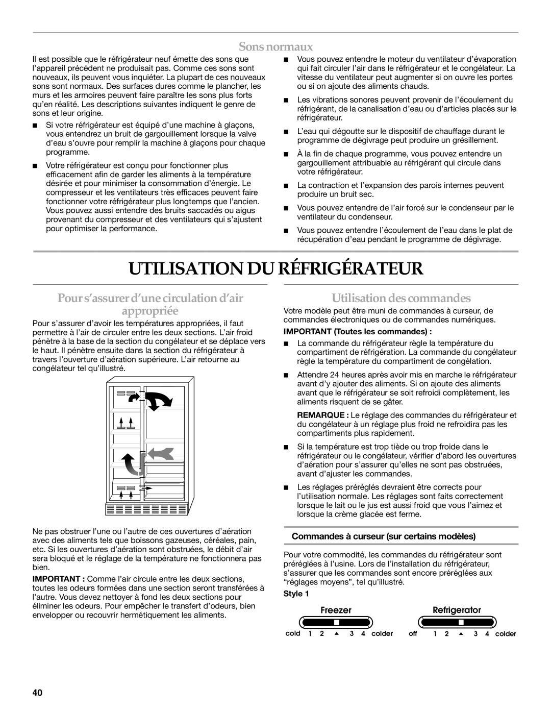 KitchenAid 2318581 manual Utilisation Du Réfrigérateur, Sons normaux, Pour s’assurer d’une circulation d’air appropriée 