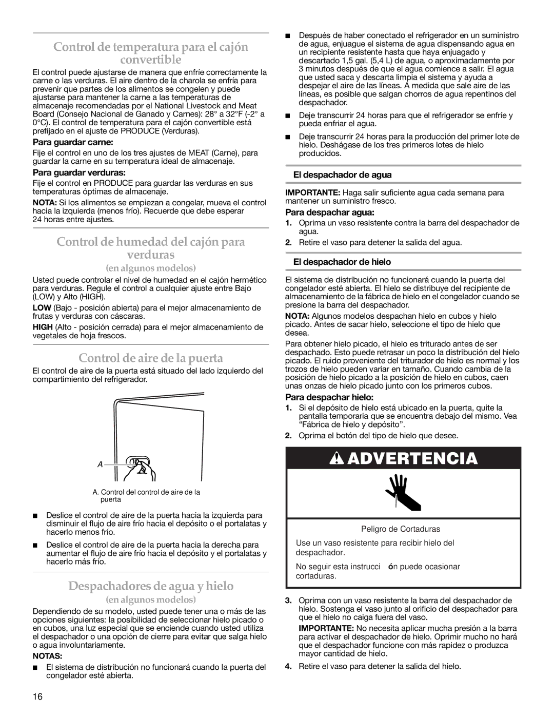 KitchenAid 2318583 warranty Control de temperatura para el cajón Convertible, Control de humedad del cajón para Verduras 