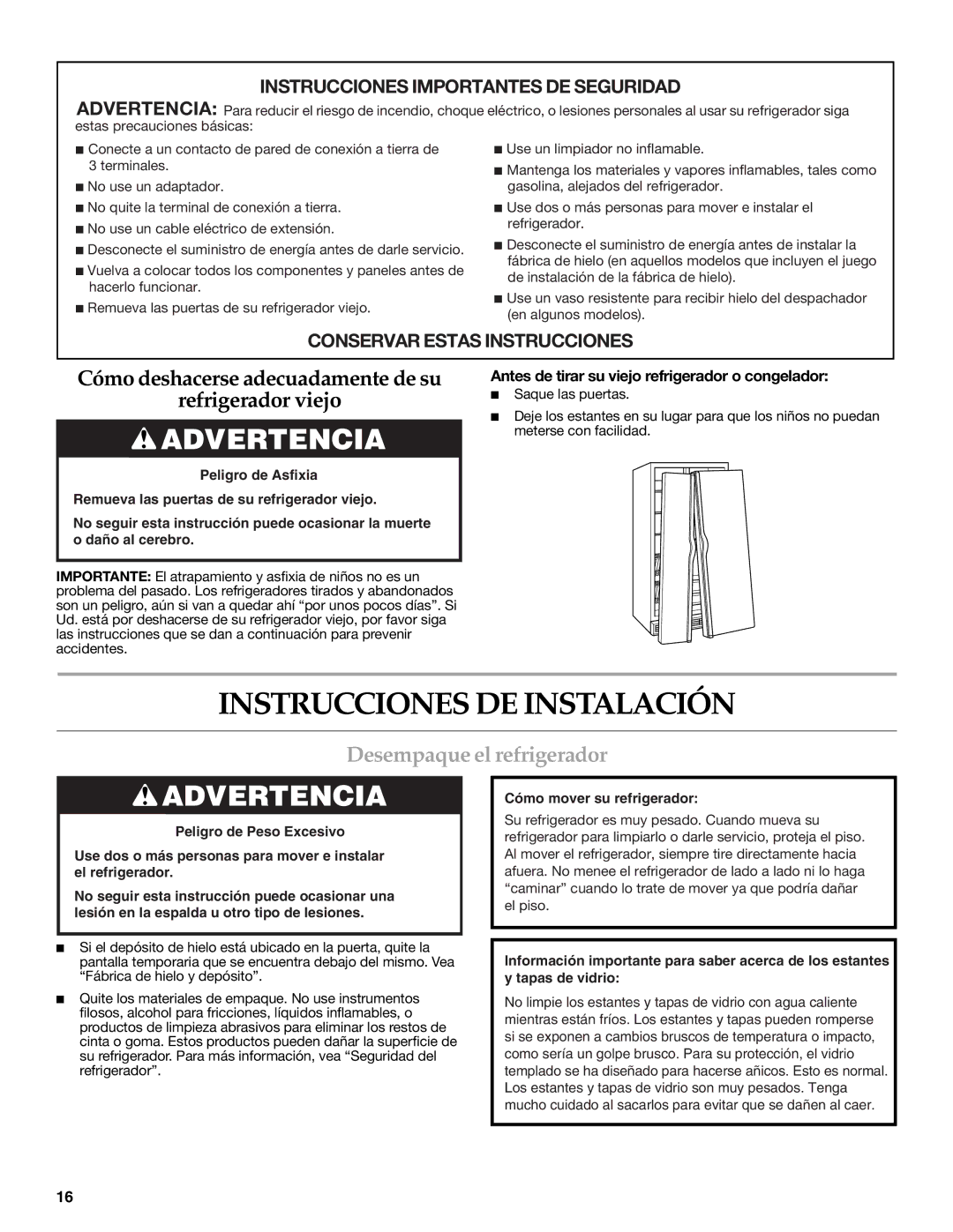 KitchenAid 2318586 warranty Instrucciones DE Instalación, Desempaque el refrigerador 