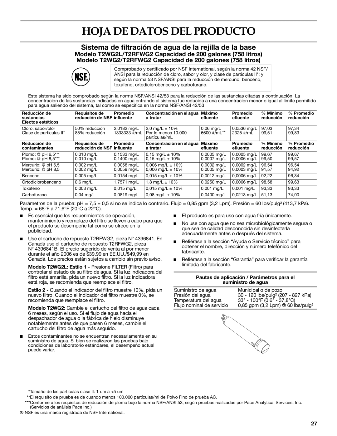 KitchenAid 2318586 warranty Hoja DE Datos DEL Producto, Pautas de aplicación / Parámetros para el Suministro de agua 