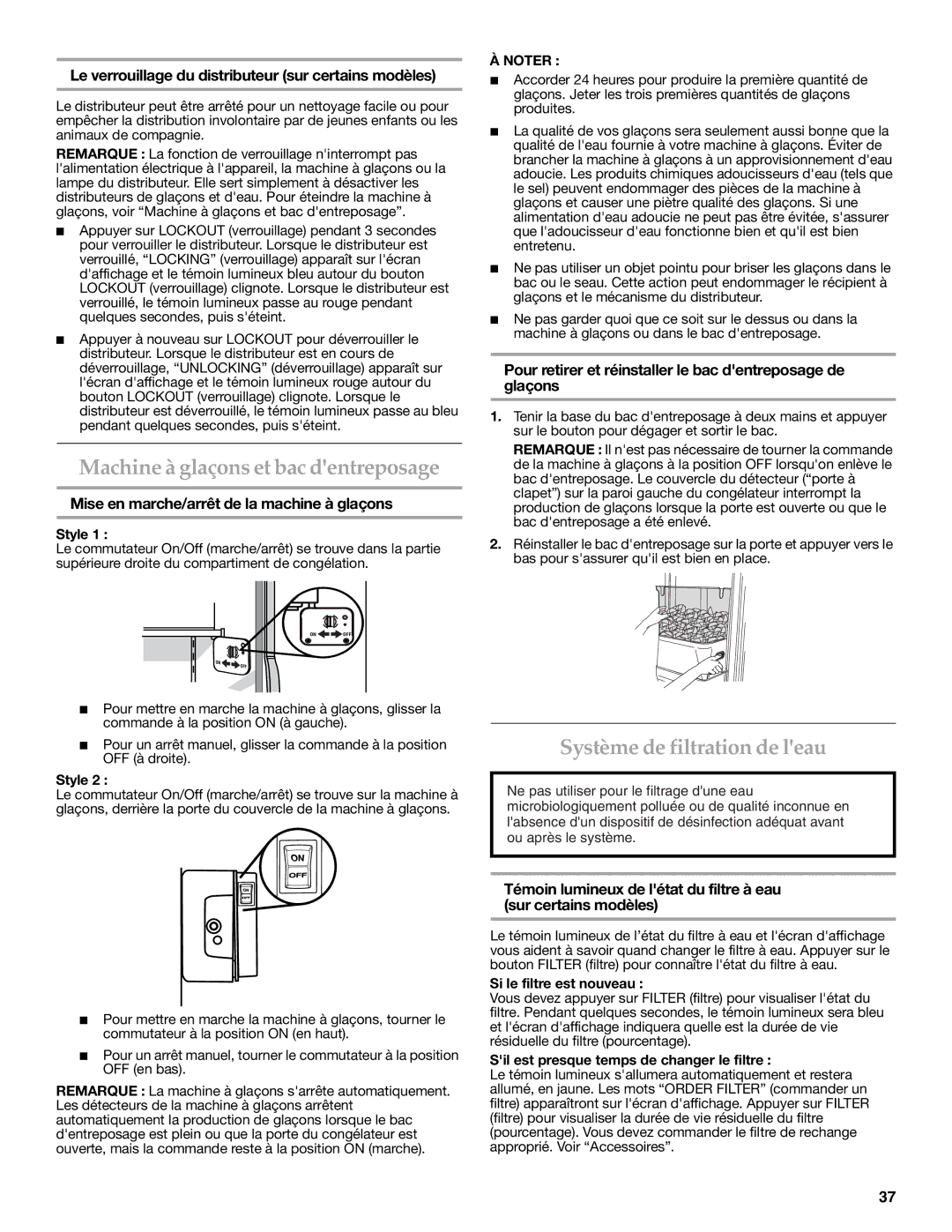 KitchenAid 2318586 warranty Machine à glaçons et bac dentreposage, Système de filtration de leau 