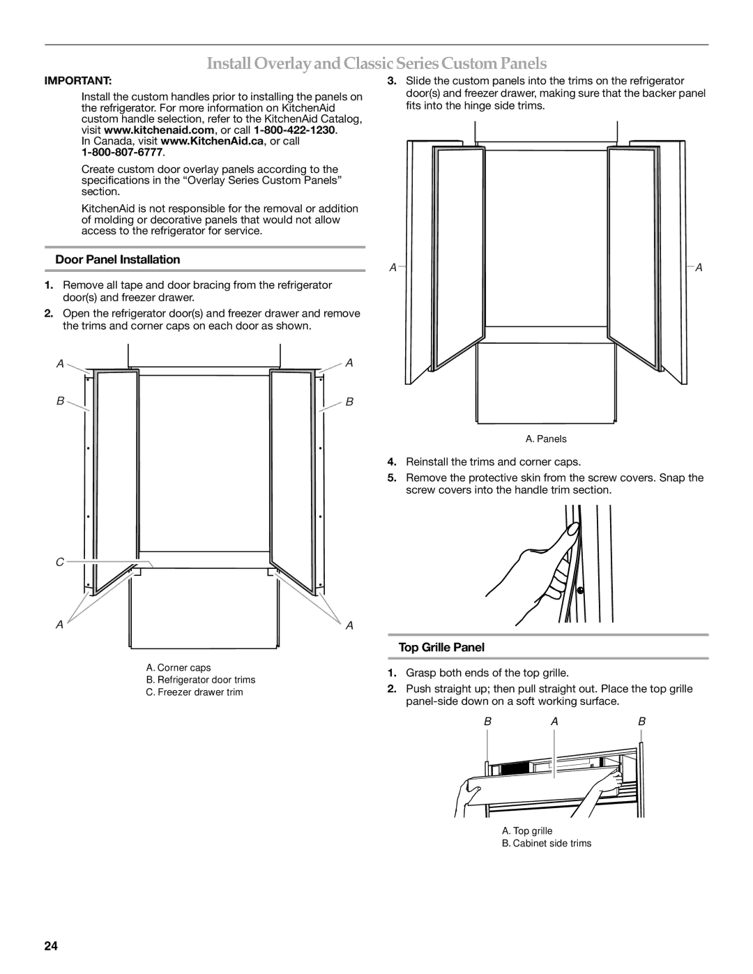 KitchenAid 2320680B manual Install Overlay and Classic Series Custom Panels, Door Panel Installation 