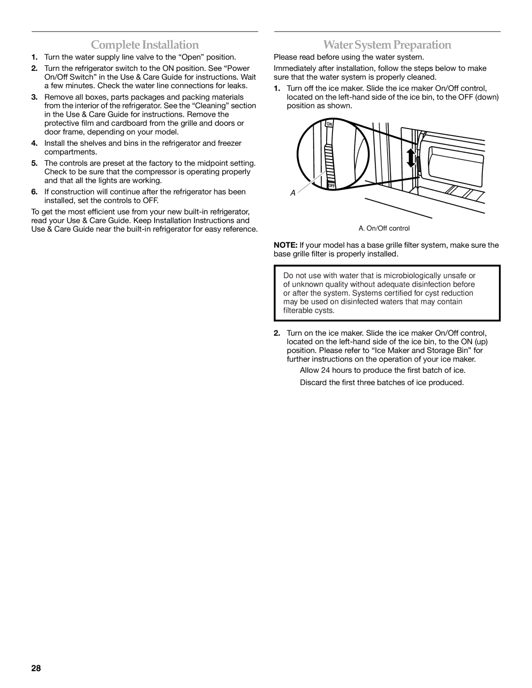 KitchenAid 2320680B manual Complete Installation, Water System Preparation 