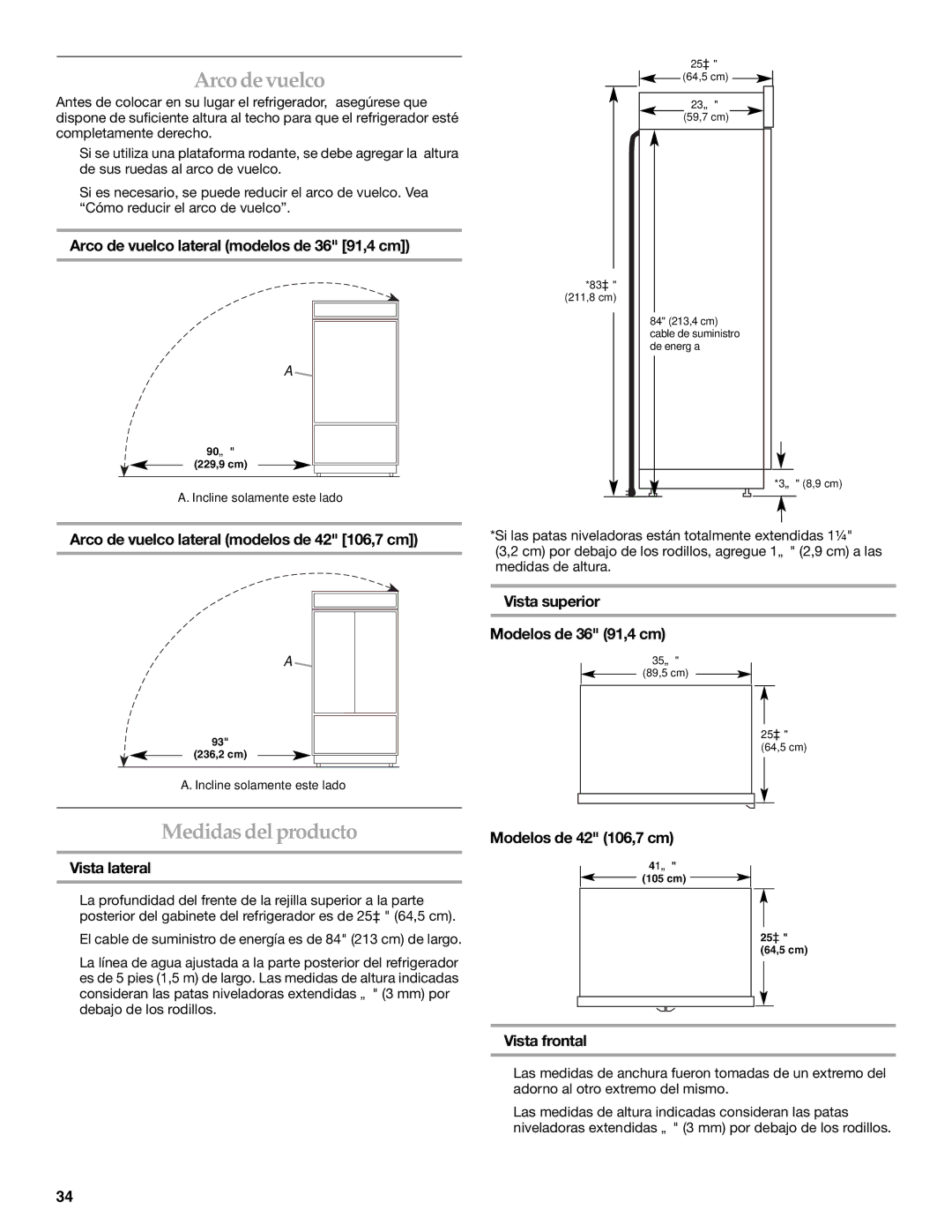 KitchenAid 2320680B manual Arco de vuelco, Medidas del producto 