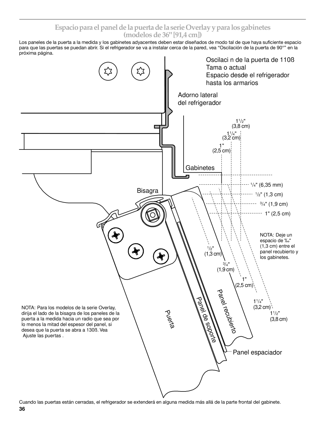 KitchenAid 2320680B manual Gabinetes Bisagra, Panel espaciador 