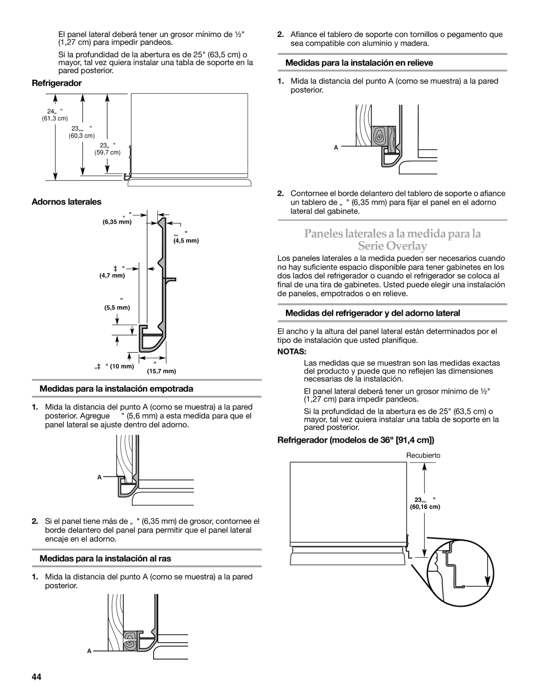 KitchenAid 2320680B manual Paneles laterales a la medida para la Serie Overlay 