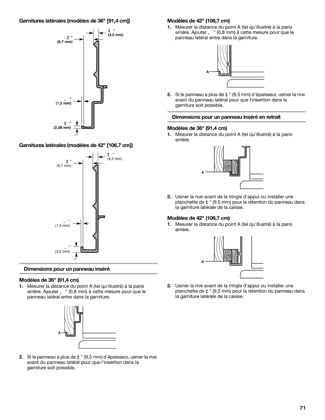 KitchenAid 2320680B Garnitures latérales modèles de 42 106,7 cm, Dimensions pour un panneau inséré Modèles de 36 91,4 cm 