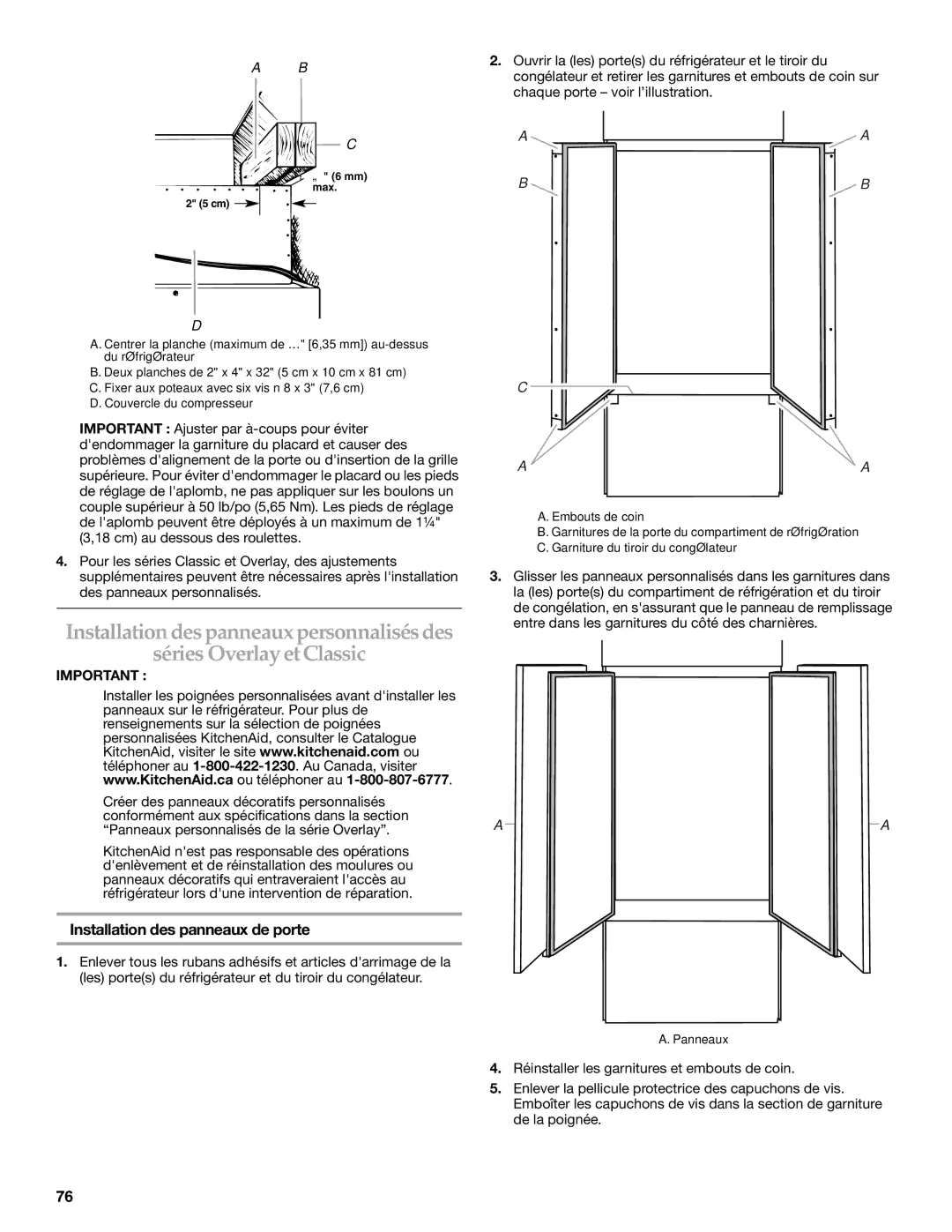 KitchenAid 2320680B manual Installation des panneaux de porte 