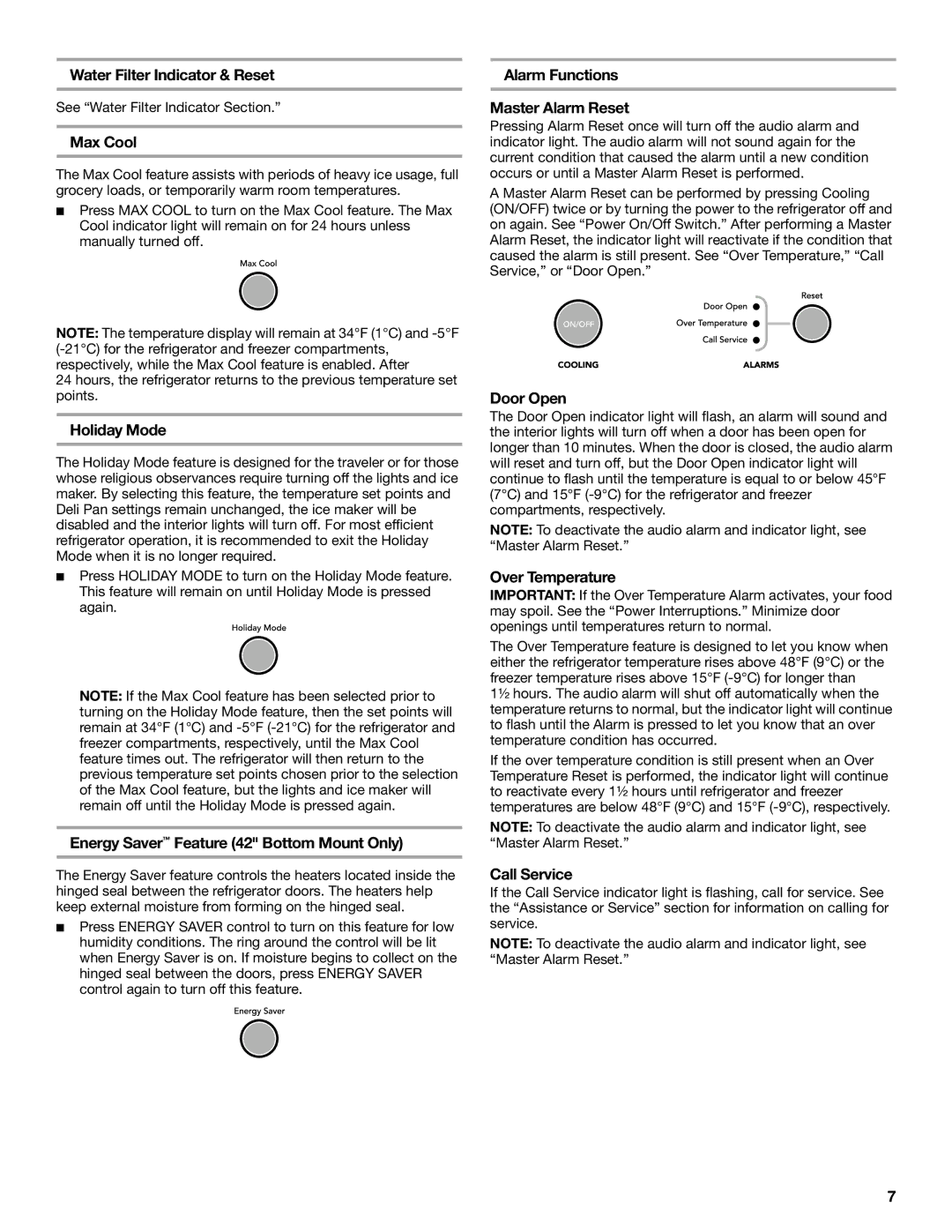 KitchenAid 2320682A Water Filter Indicator & Reset, Max Cool, Holiday Mode, Energy Saver Feature 42 Bottom Mount Only 