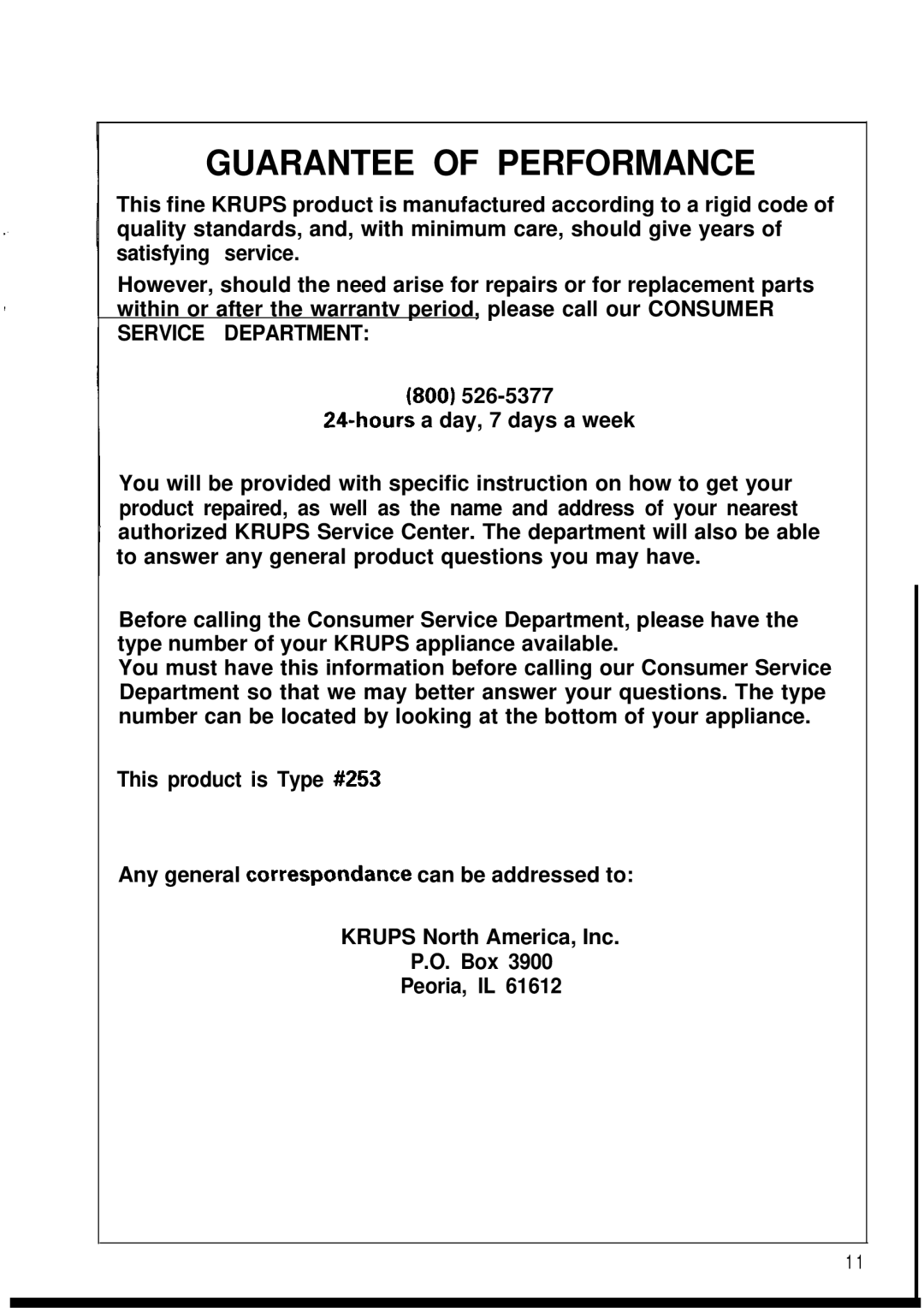 KitchenAid 253 warranty Guarantee of Performance 