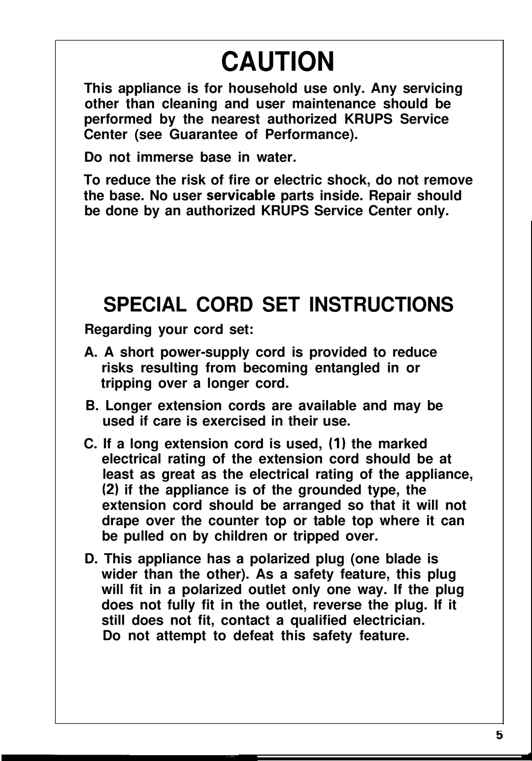 KitchenAid 253 warranty Special Cord SET Instructions 