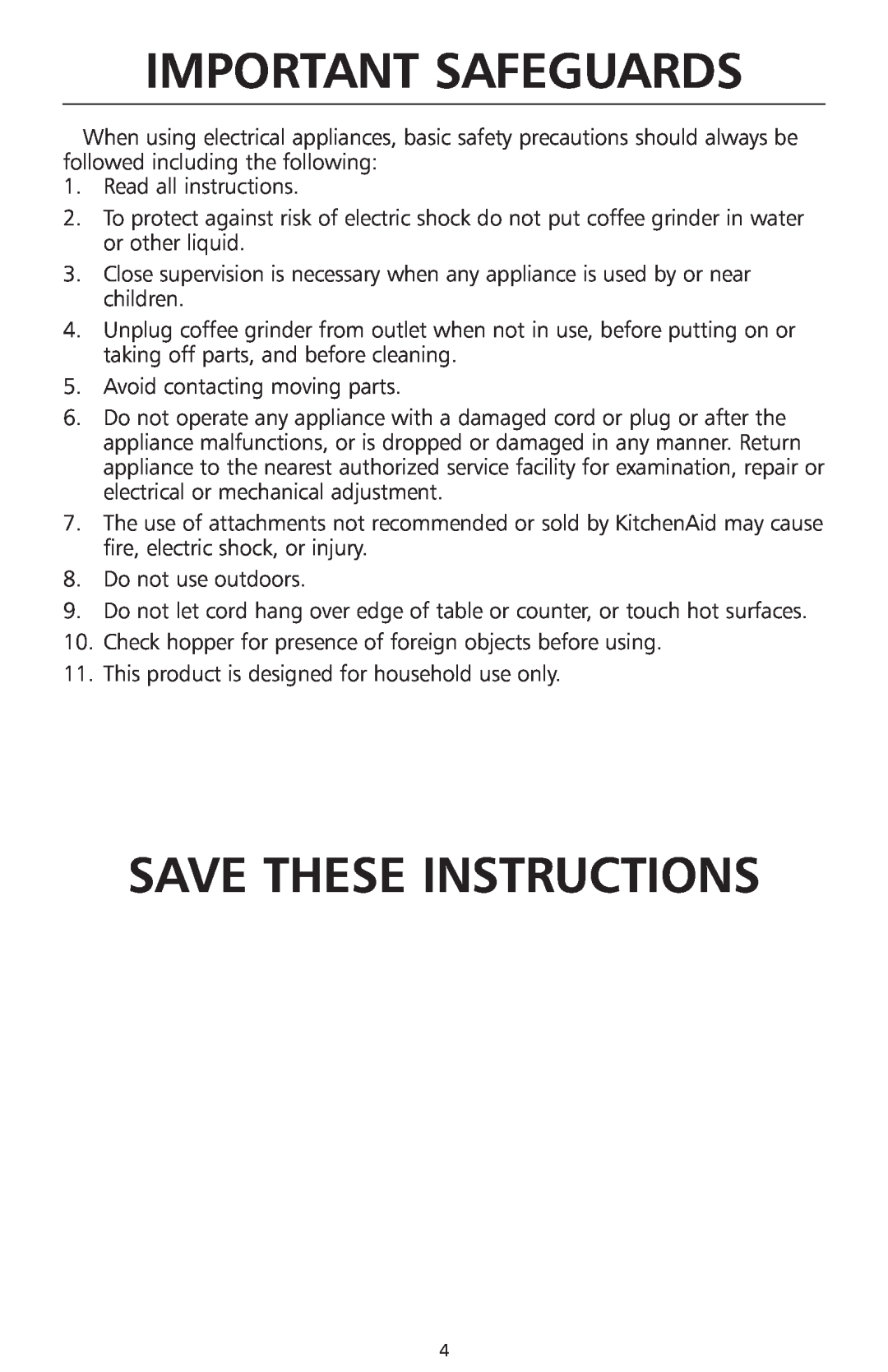 KitchenAid 2633 manual Important Safeguards, Save These Instructions 