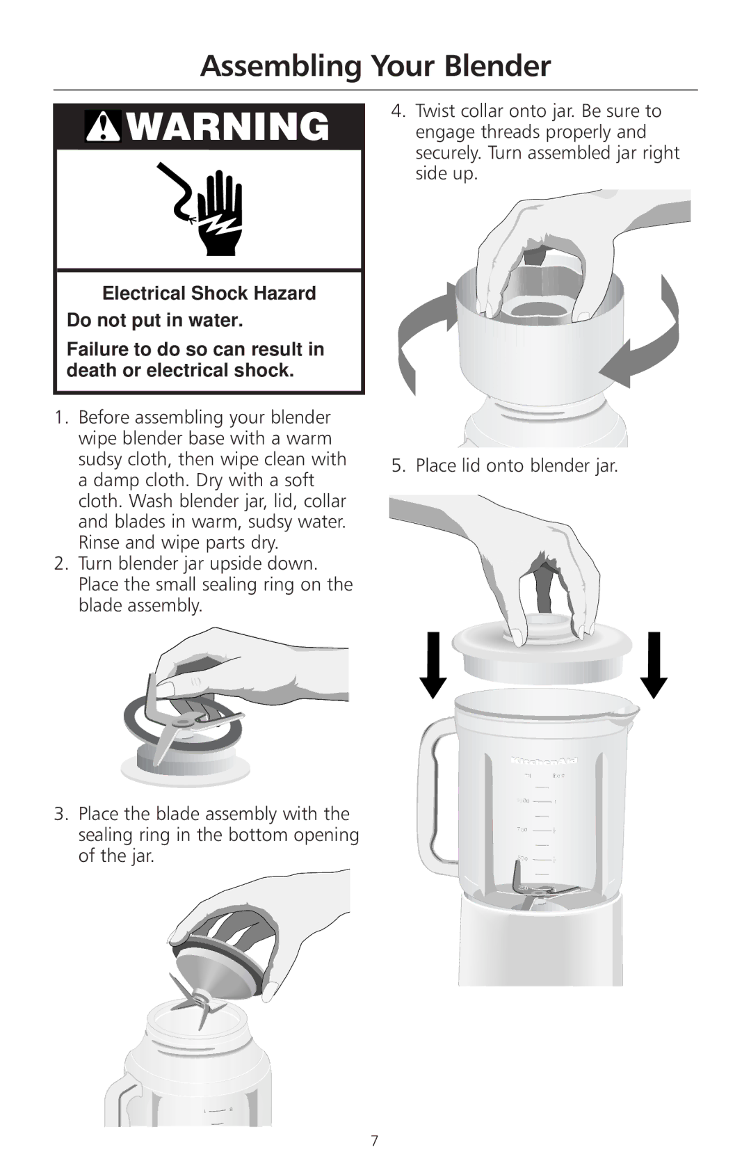 KitchenAid 3 Speed Classic Blender manual Assembling Your Blender 