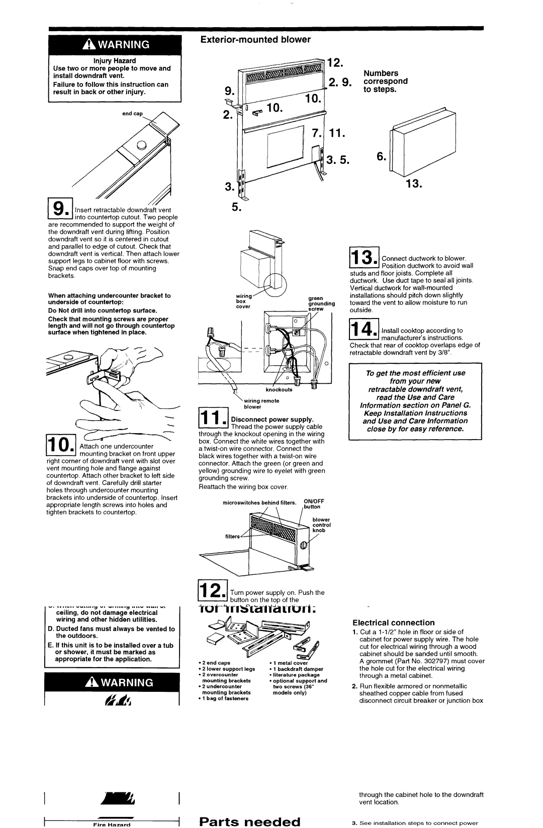 KitchenAid 30 and 36 Retractable Downdraft Vent Systems installation instructions Exterior-mounted blower, Panel F 