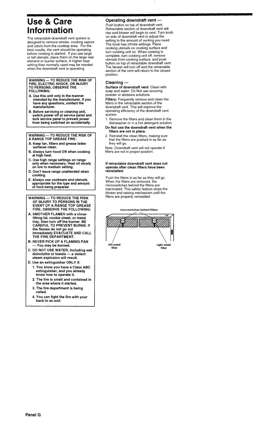 KitchenAid 30 and 36 Retractable Downdraft Vent Systems Use & Care Information, Operating downdraft vent, Cleaning 