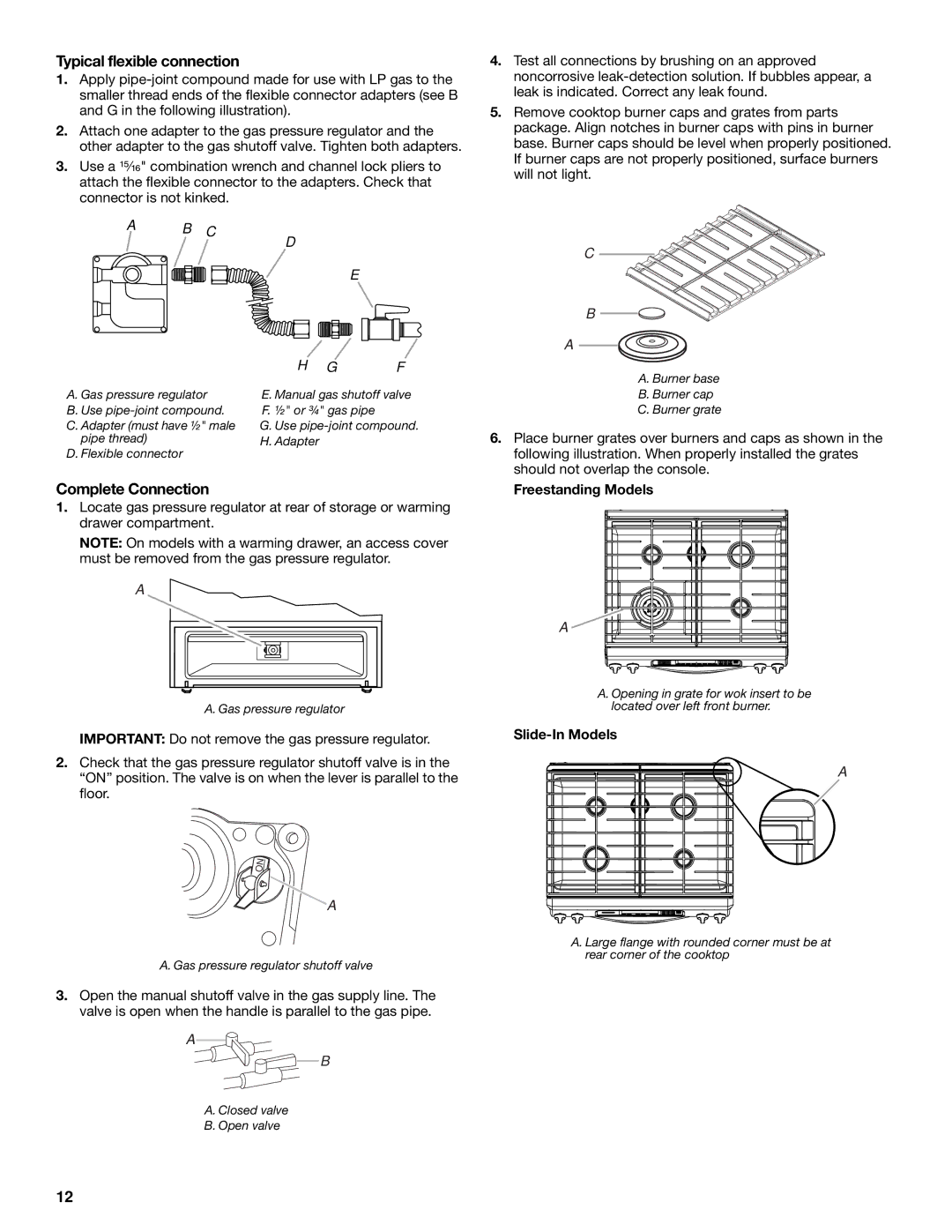 KitchenAid 30(76, 2 CM) Typical flexible connection, Complete Connection, Freestanding Models, Slide-In Models 