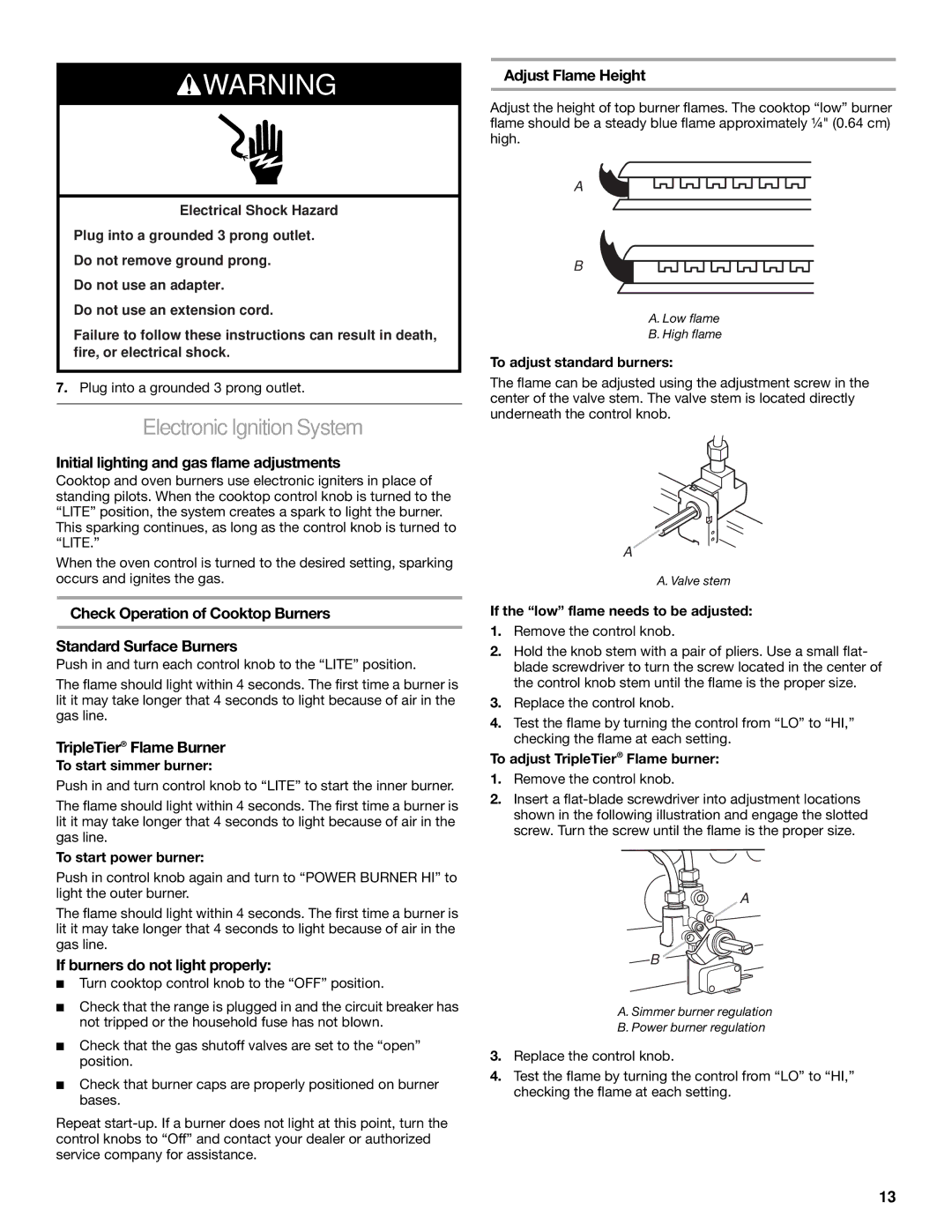 KitchenAid 2 CM), 30(76 installation instructions Electronic Ignition System 