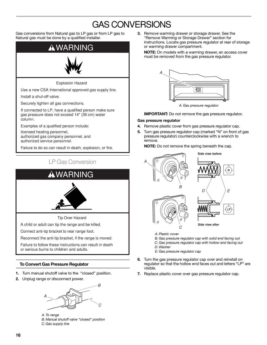 KitchenAid 30(76, 2 CM) GAS Conversions, LP GasConversion, To Convert Gas Pressure Regulator, Gas pressure regulator 