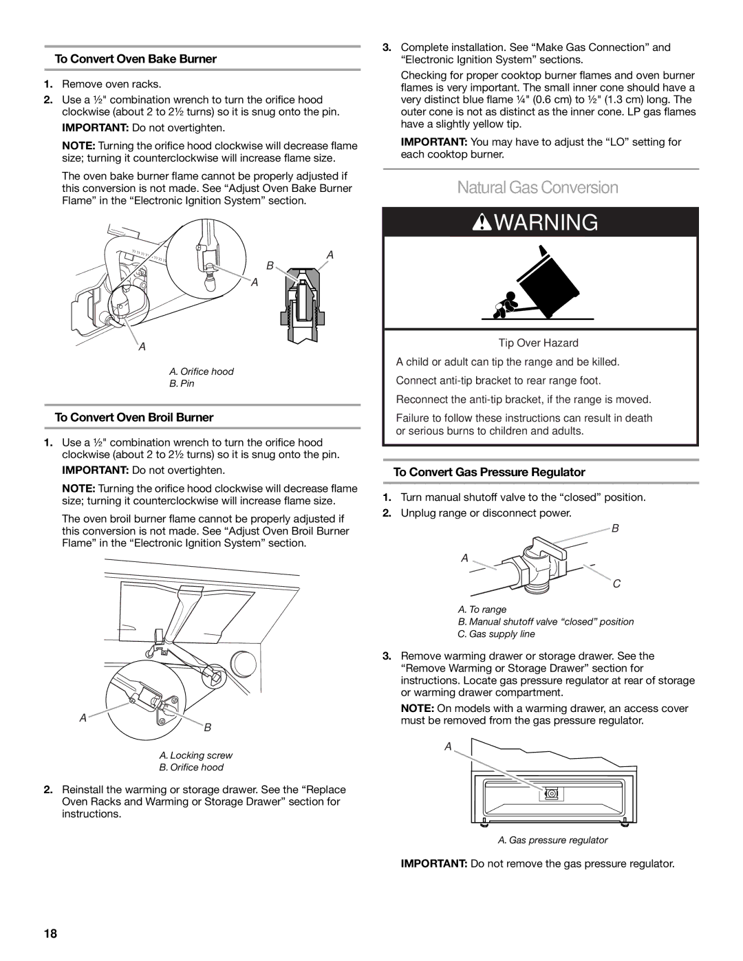 KitchenAid 30(76, 2 CM) NaturalGasConversion, To Convert Oven Bake Burner, To Convert Oven Broil Burner 