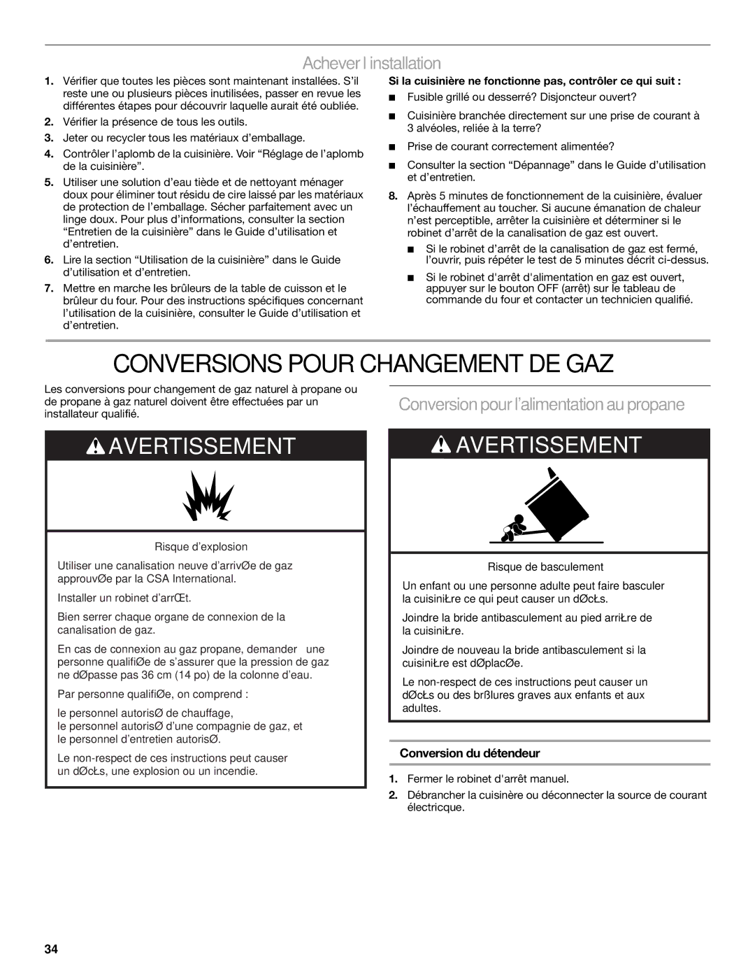 KitchenAid 30(76, 2 CM) Conversions Pour Changement DE GAZ, Acheverl’installation, Conversionpourlalimentationaupropane 