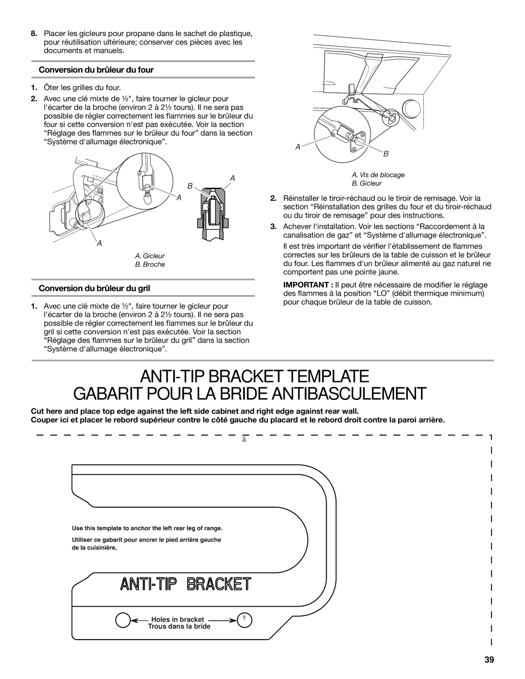 KitchenAid 2 CM), 30(76 installation instructions Holes in bracket Trous dans la bride 