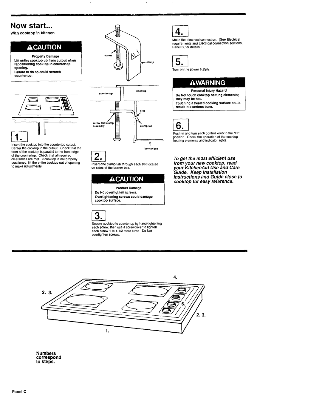 KitchenAid 3181199 installation instructions 131, Now start, Numbers correspond to steps 