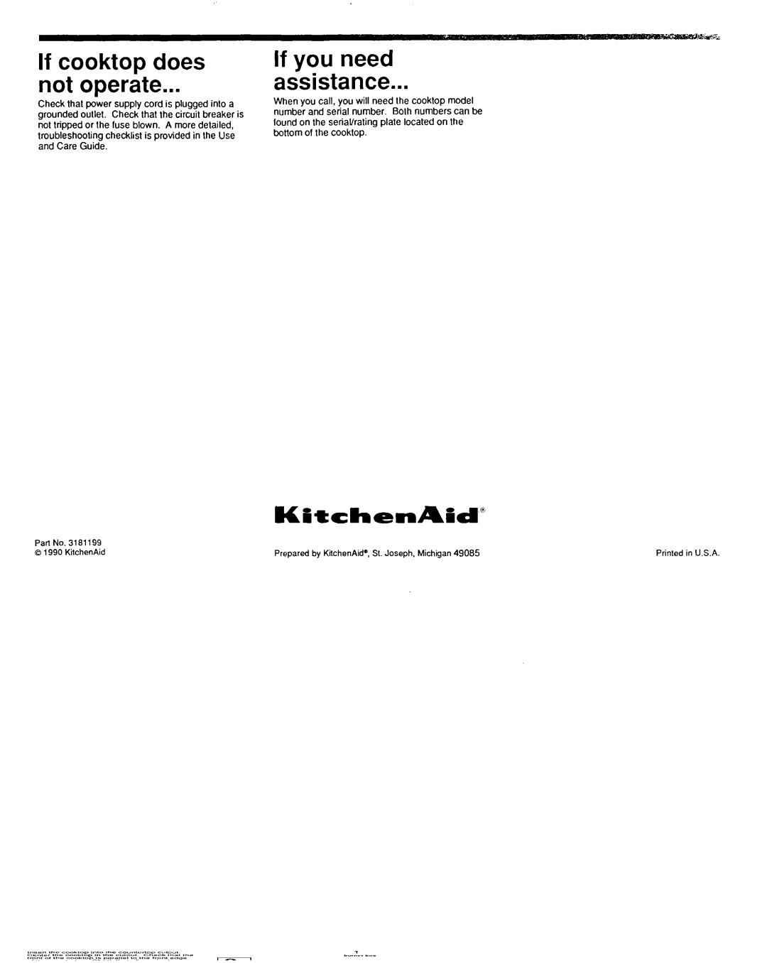 KitchenAid 3181199 installation instructions If cooktop does Not operate 