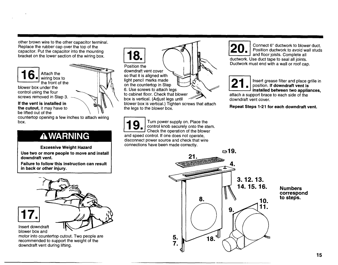 KitchenAid 3182048 installation instructions Numbers correspond to steps 