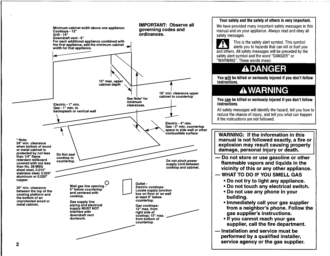 KitchenAid 3182048 installation instructions What to do if YOU Smell GAS 